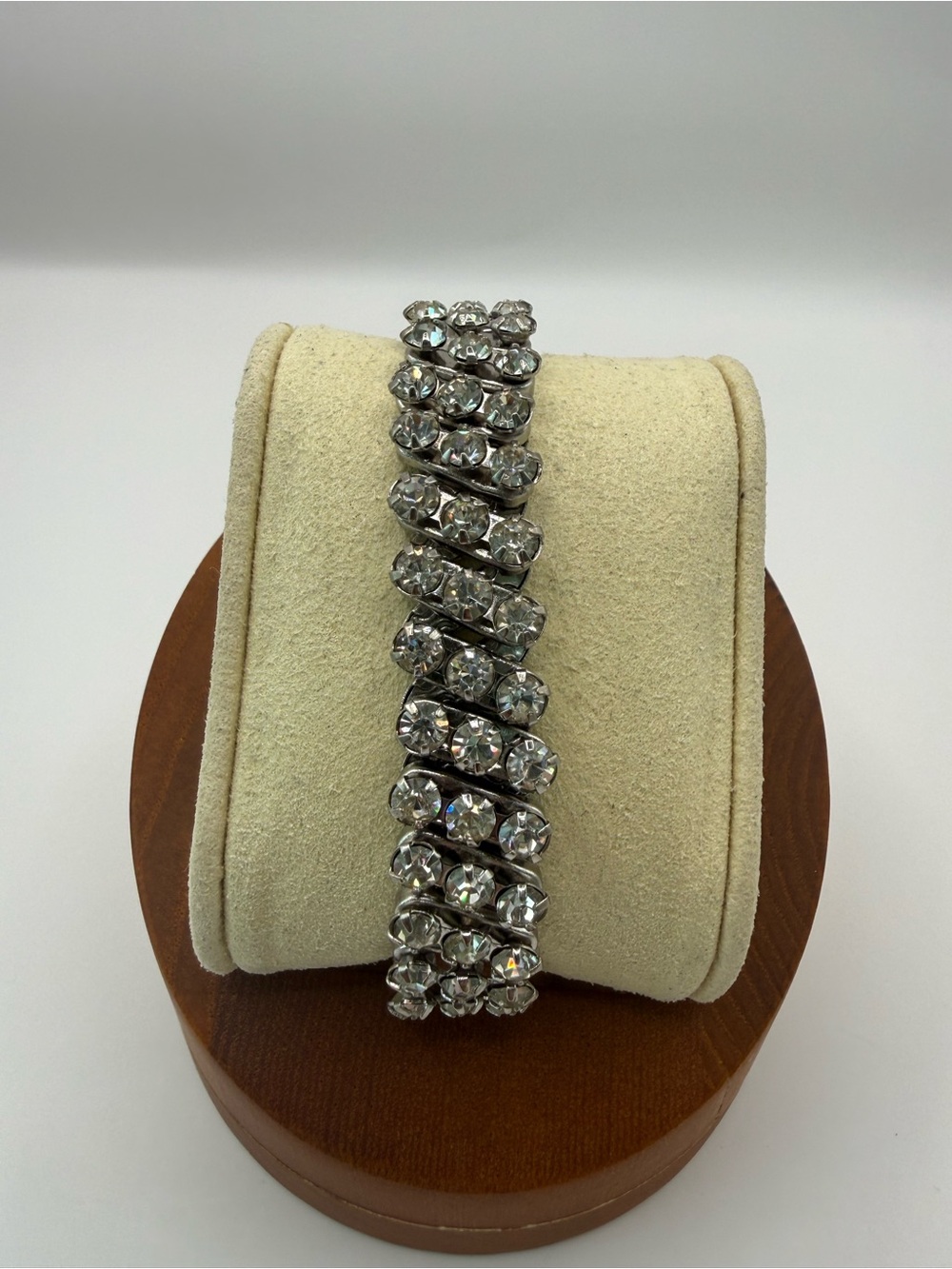 Vintage Rhinestone Stretch Bracelet Silver Tone